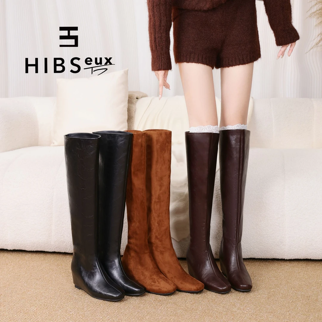 Hibseux/槿奢当季新款气质及膝靴显瘦不掉筒显腿直女靴