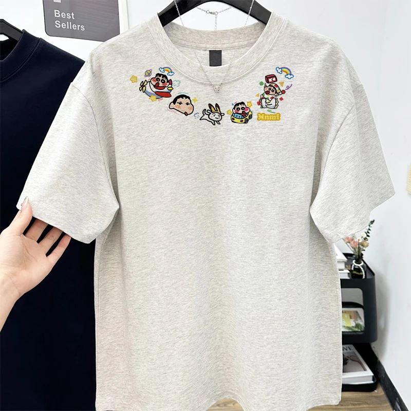 日系蜡笔小新纯棉短袖T恤男女童2025新款潮牌印花宽松上衣中大童