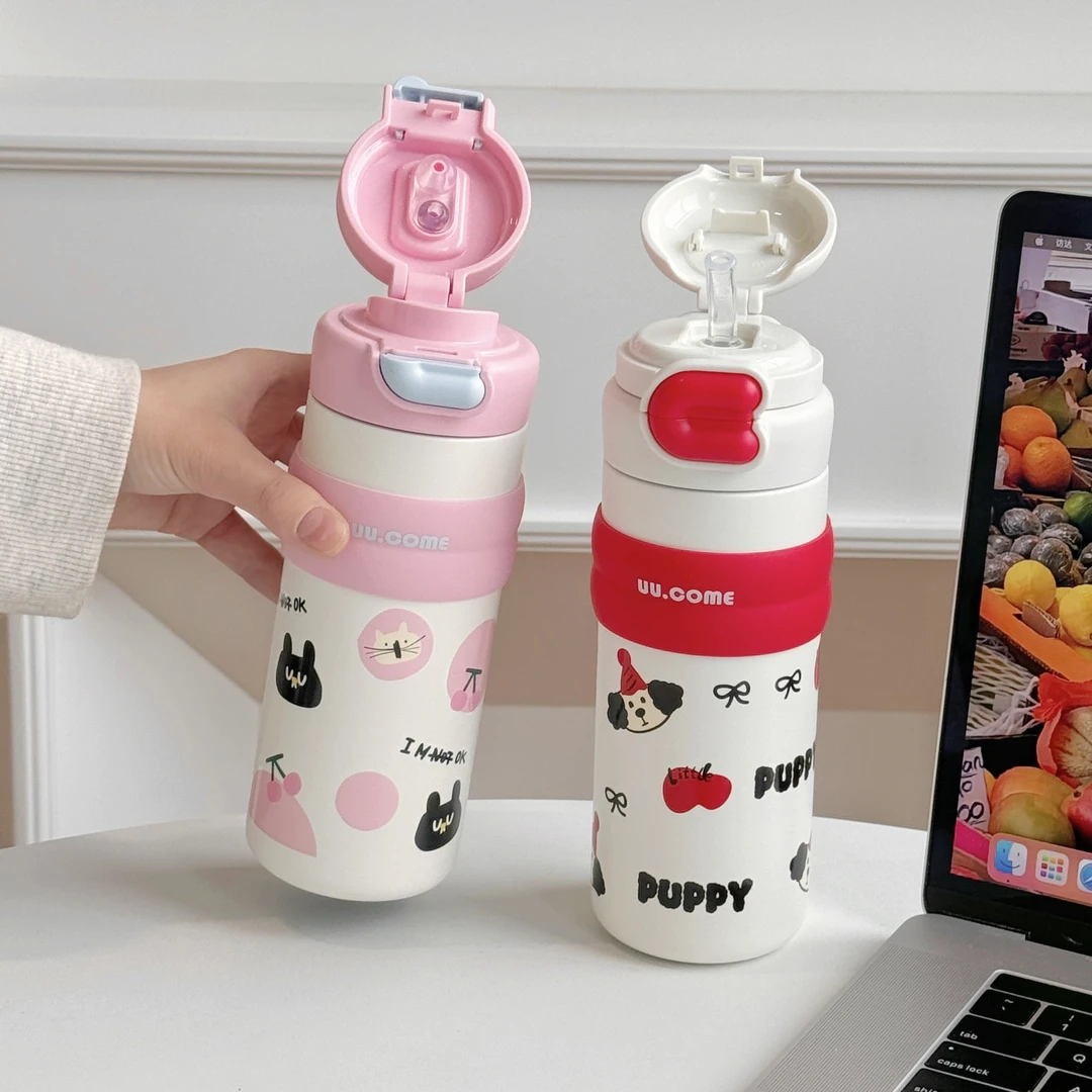 5305双饮大容量吸管杯316不锈钢保温杯高颜值提手弹跳盖儿童水杯