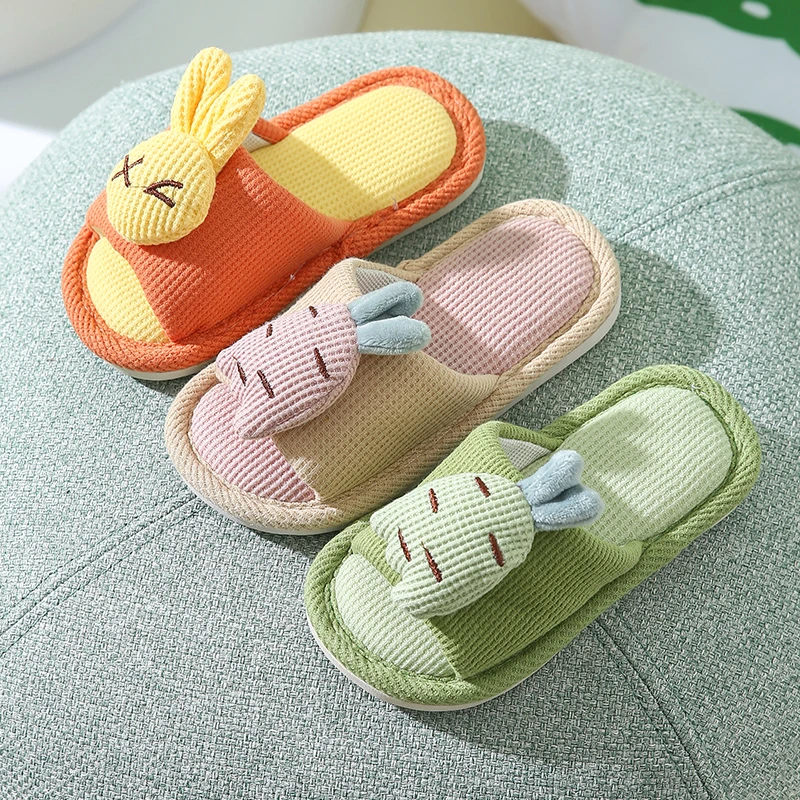 春秋儿童拖鞋居家四季通用防滑软底吸汗透气亚麻男童女童地板拖鞋