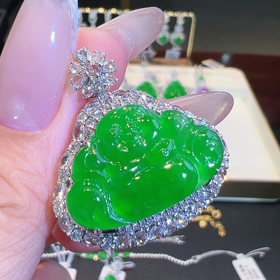 翡翠18K金镶嵌吊坠(不含链)翡翠