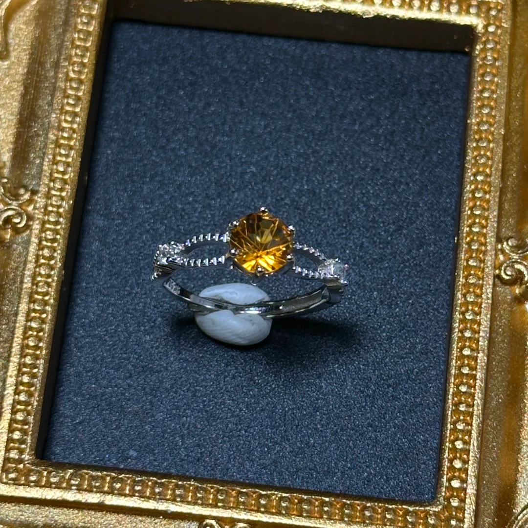 【地大甄选·暴力黄】黄水晶戒指s925开口可调节来财女多样性发一