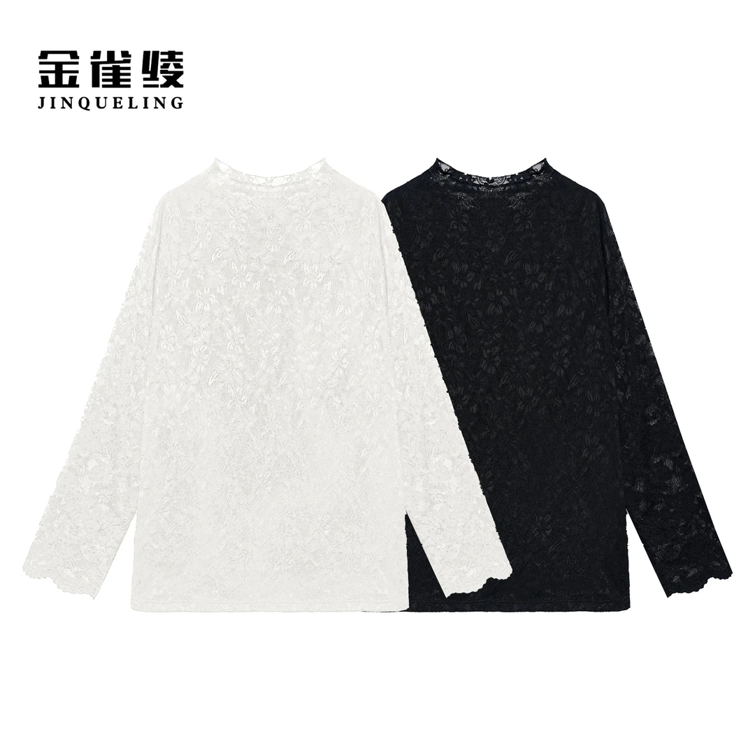 金雀绫【花畔铃】设计款蕾丝钩花百搭加宽加大衬衫SZA3SW801