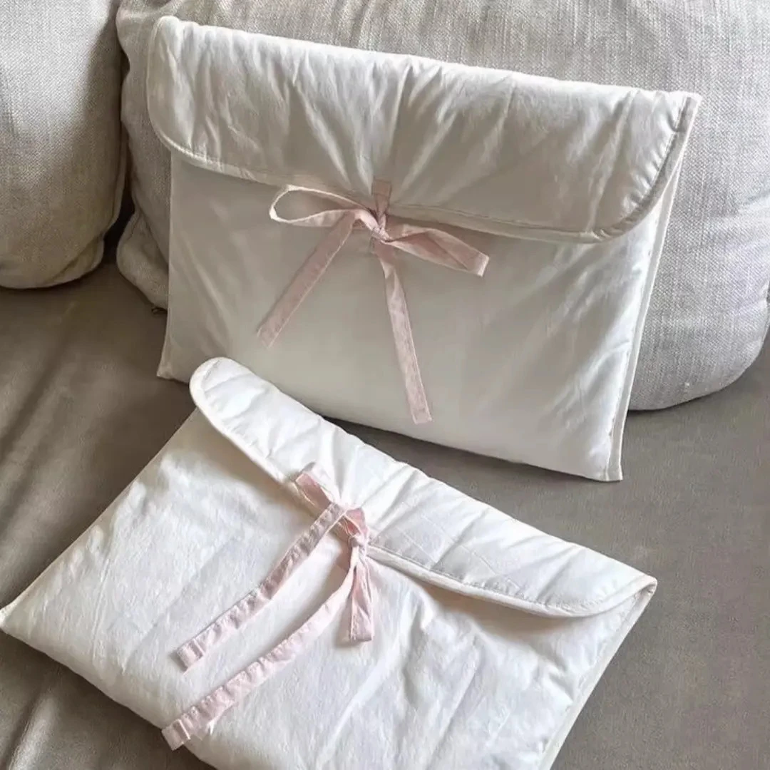 韩国新款ins芭蕾风粉色蝴蝶结夹棉笔记本平板电脑外出携软面防震