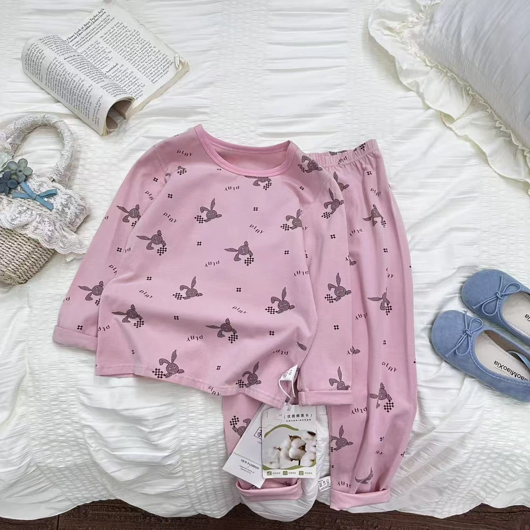 CQL  2025秋季儿童卡通可爱印花满印兔子家居服套装   6801-6