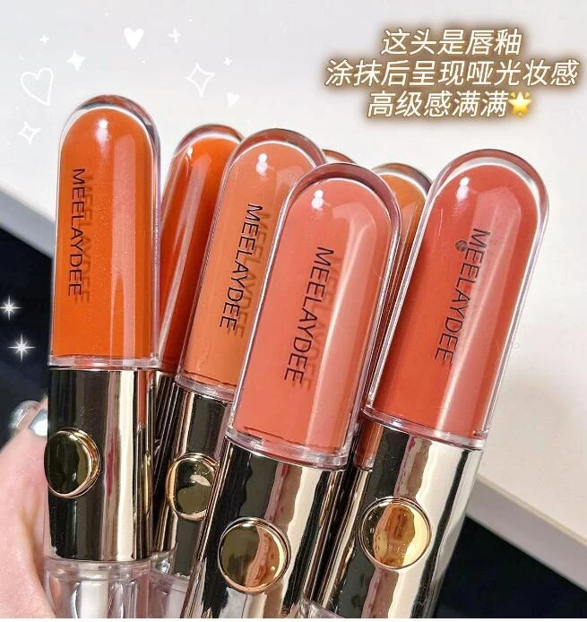 137#枣泥红茶双头唇釉锁色不沾杯透明唇蜜玻璃唇镜面水光显白