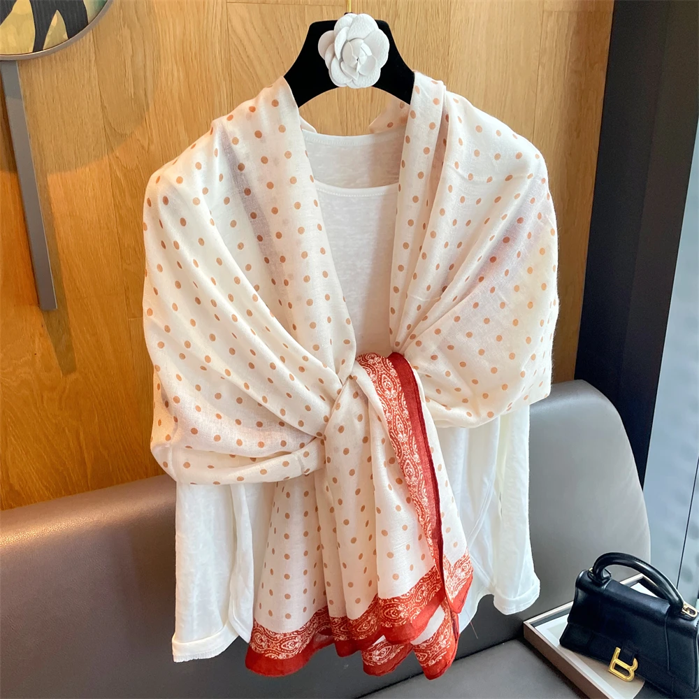 culv春夏款新款波点围巾女时尚薄款护颈椎空调房防冷气披肩纱巾女