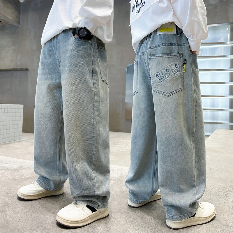 男童牛仔裤痞帅风春秋2025新款儿童直筒阔腿裤中大童男孩春装裤子