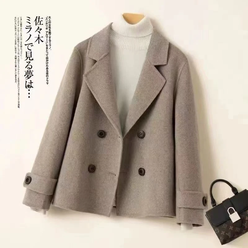 2025【现货+有运费险】双面呢子大衣女短款西装领宽松小个子外套潮