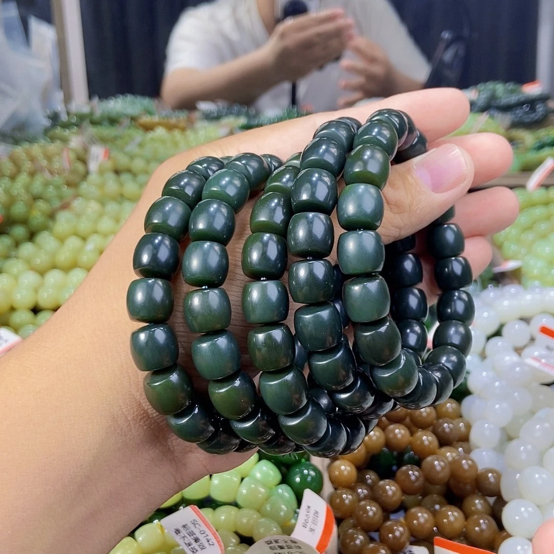 未镶嵌手串和田玉纯天然卡12新疆且末料沙枣青手串多样性发一