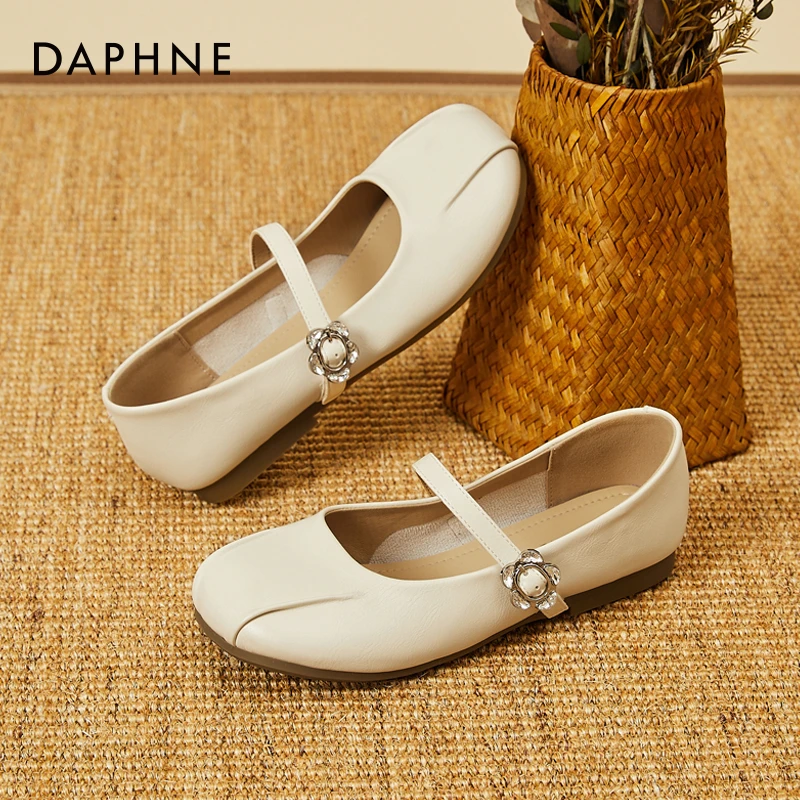 达芙妮玛丽珍女鞋新款夏季法式舒适平底鞋方头低跟单鞋一字带凉鞋