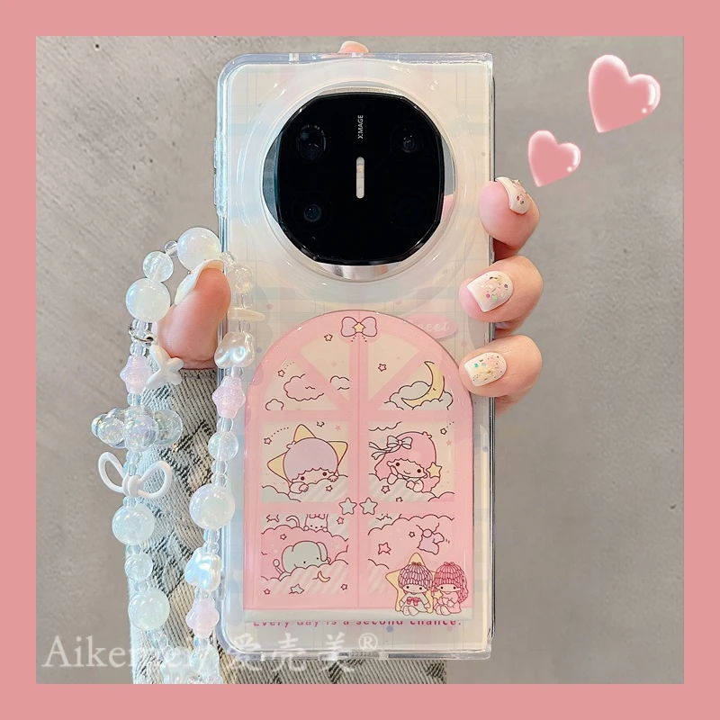 适用华为mateX6折叠屏手机壳MateX5典藏版格纹双子星X3窗户支架女