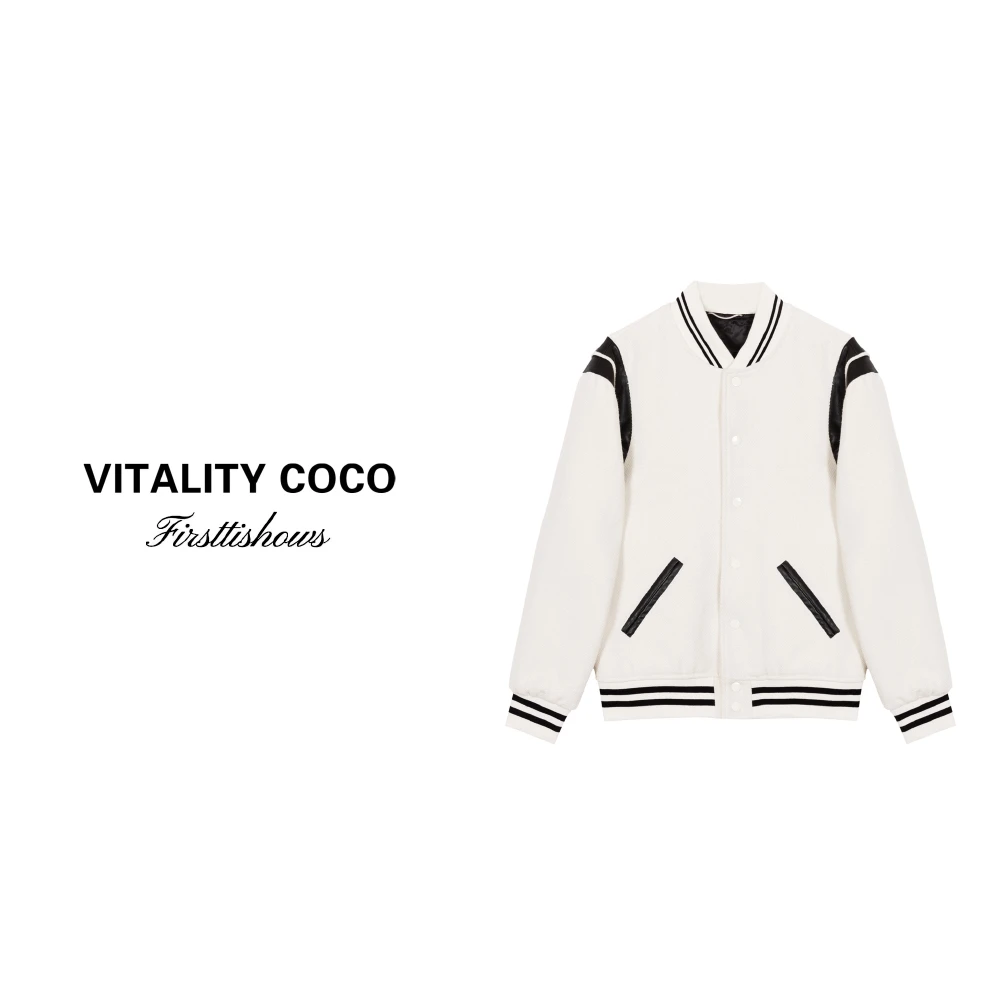 「VITALITY COCO」条纹拼接撞色羊毛棒球服休闲夹克外套-450