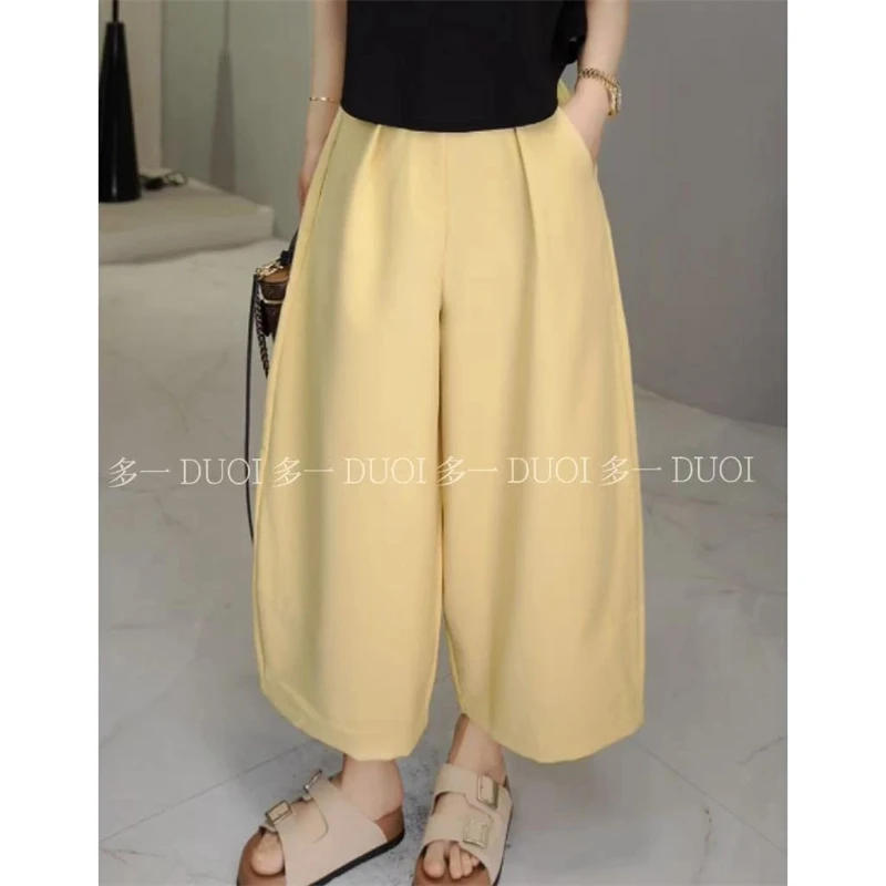 多一"花苞奶奶裤"2025早春简约纯色百搭半松紧腰小个子休闲阔腿裤