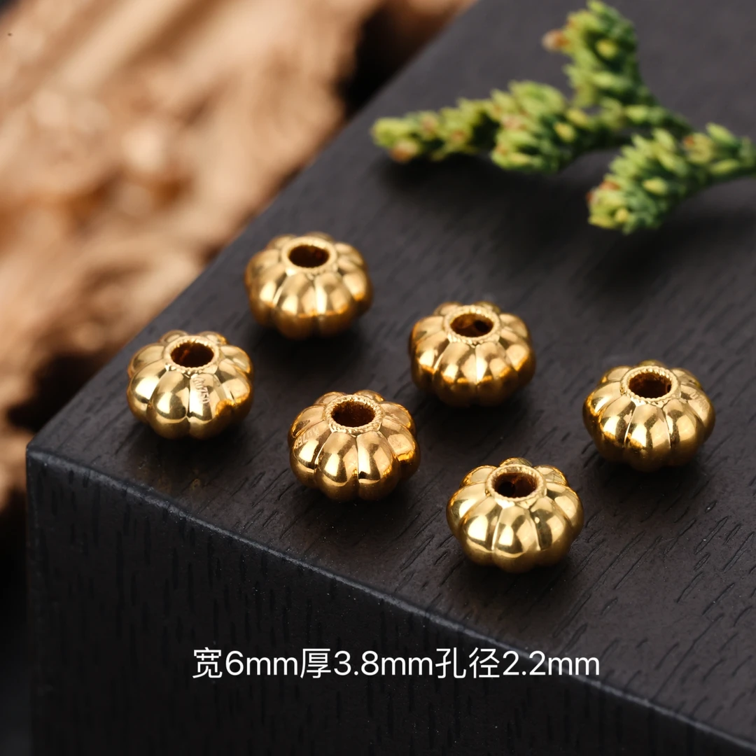 【来福工厂】18k金精工6mm南瓜珠灯笼隔珠素金编绳珠串配饰配件