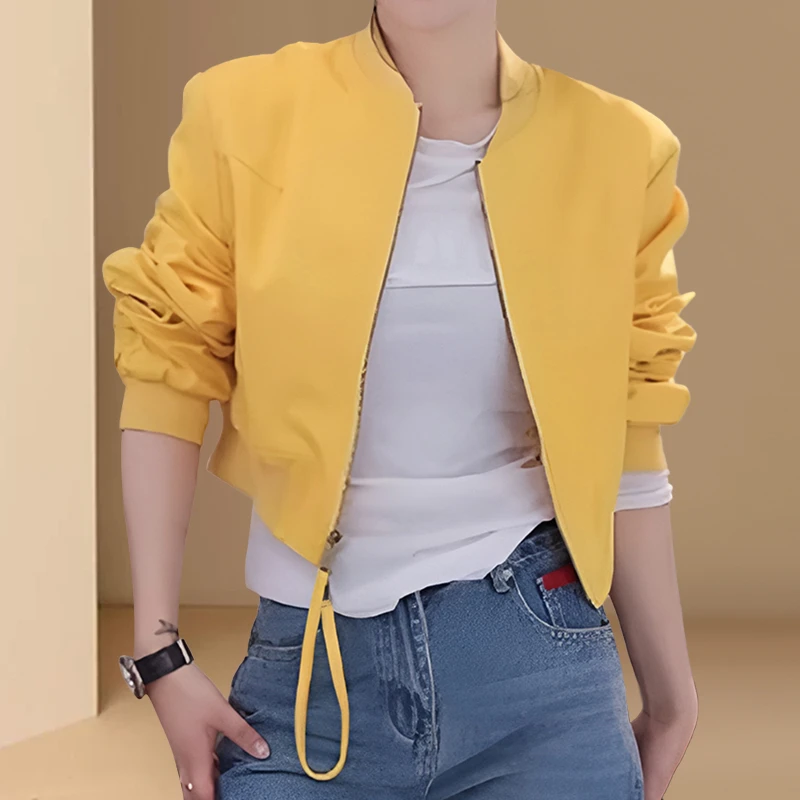 欧货时尚潮流黄色棒球服外套女2026春秋新款宽松休闲短款夹克上衣