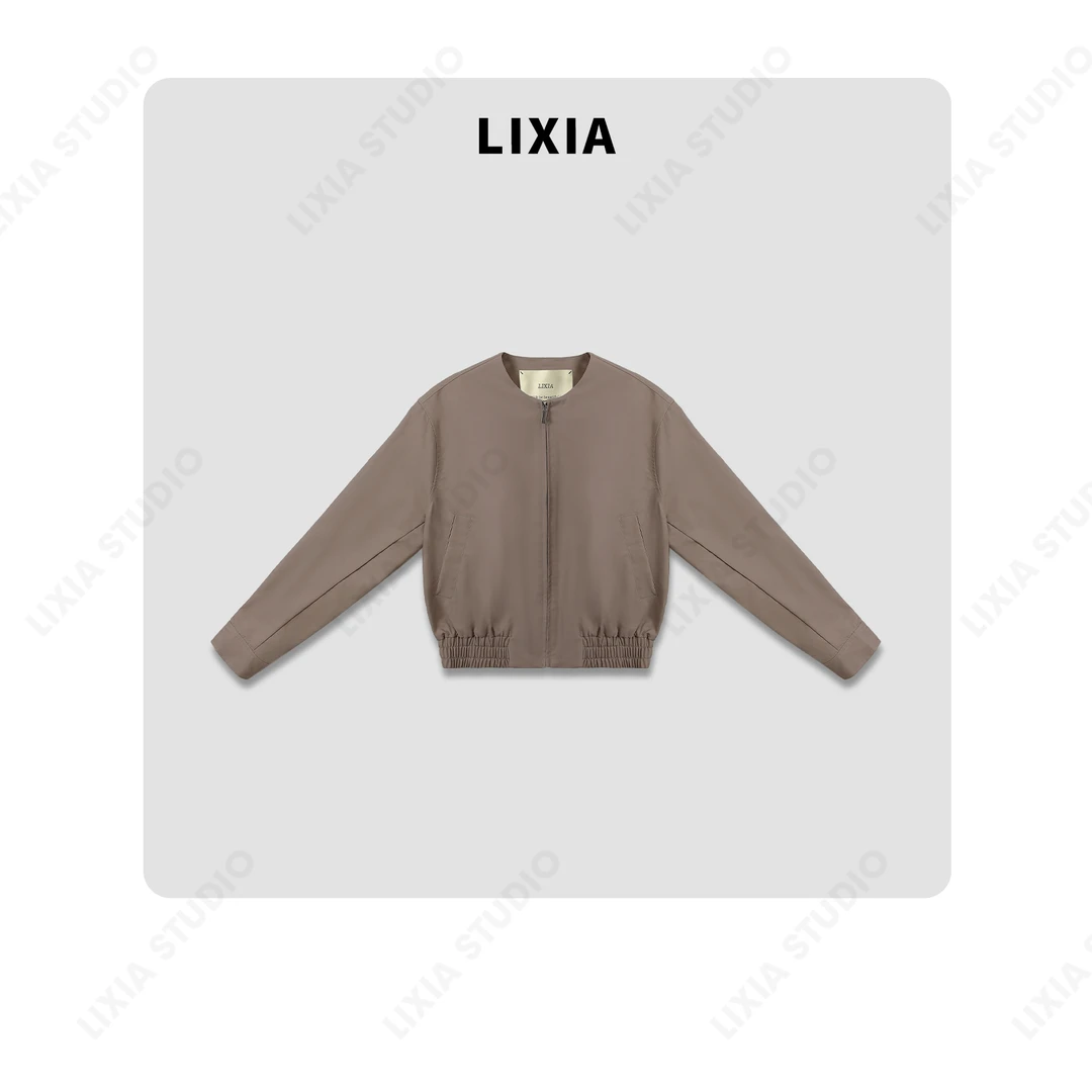 LIXIA【轻风叙】春季简约设计师下摆收口圆领拉链短外套-D6625