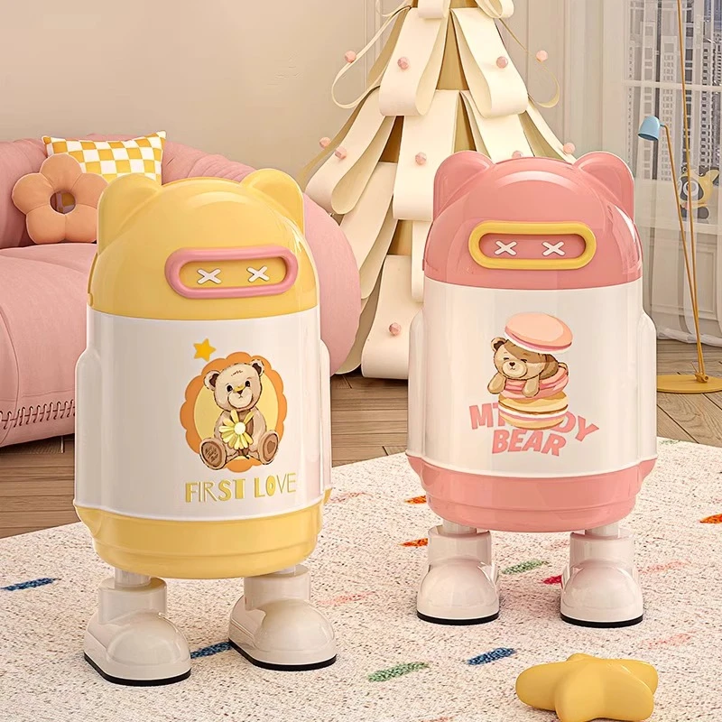 泰迪熊联名垃圾桶家用客厅高颜值带盖卧室可爱创意纸篓立式垃圾桶