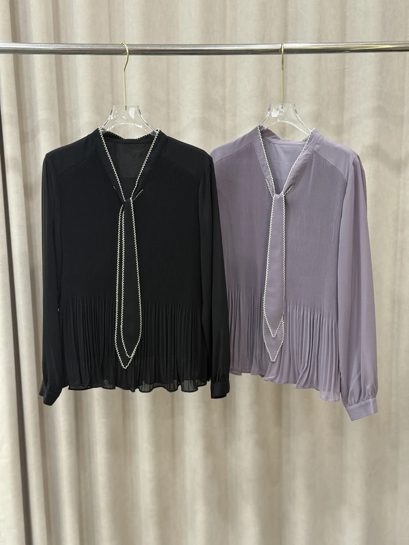 GD 01581气质百褶飘带宽松衬衣