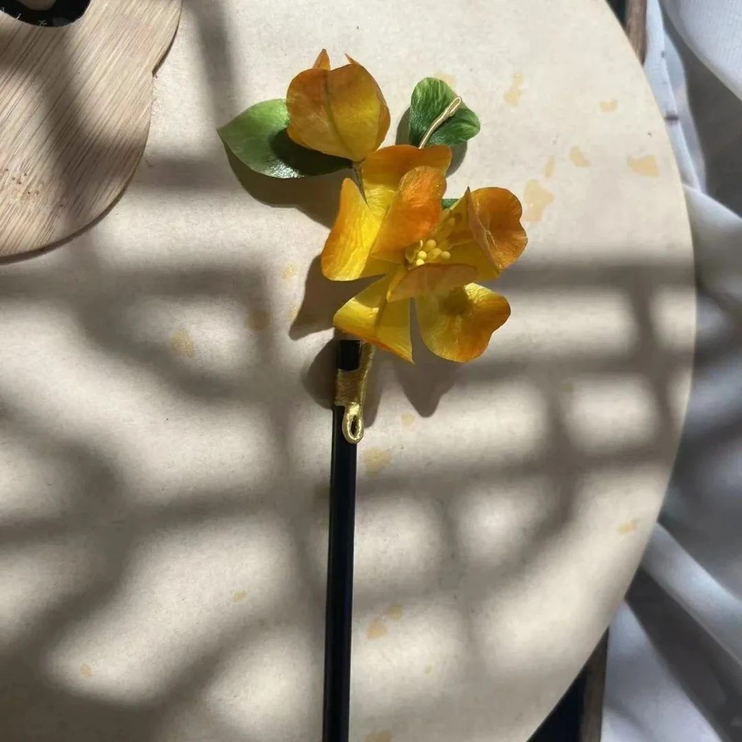 鎏金|新款原创非遗绒花金色牡丹汉服旅拍女友绒花发簪少女