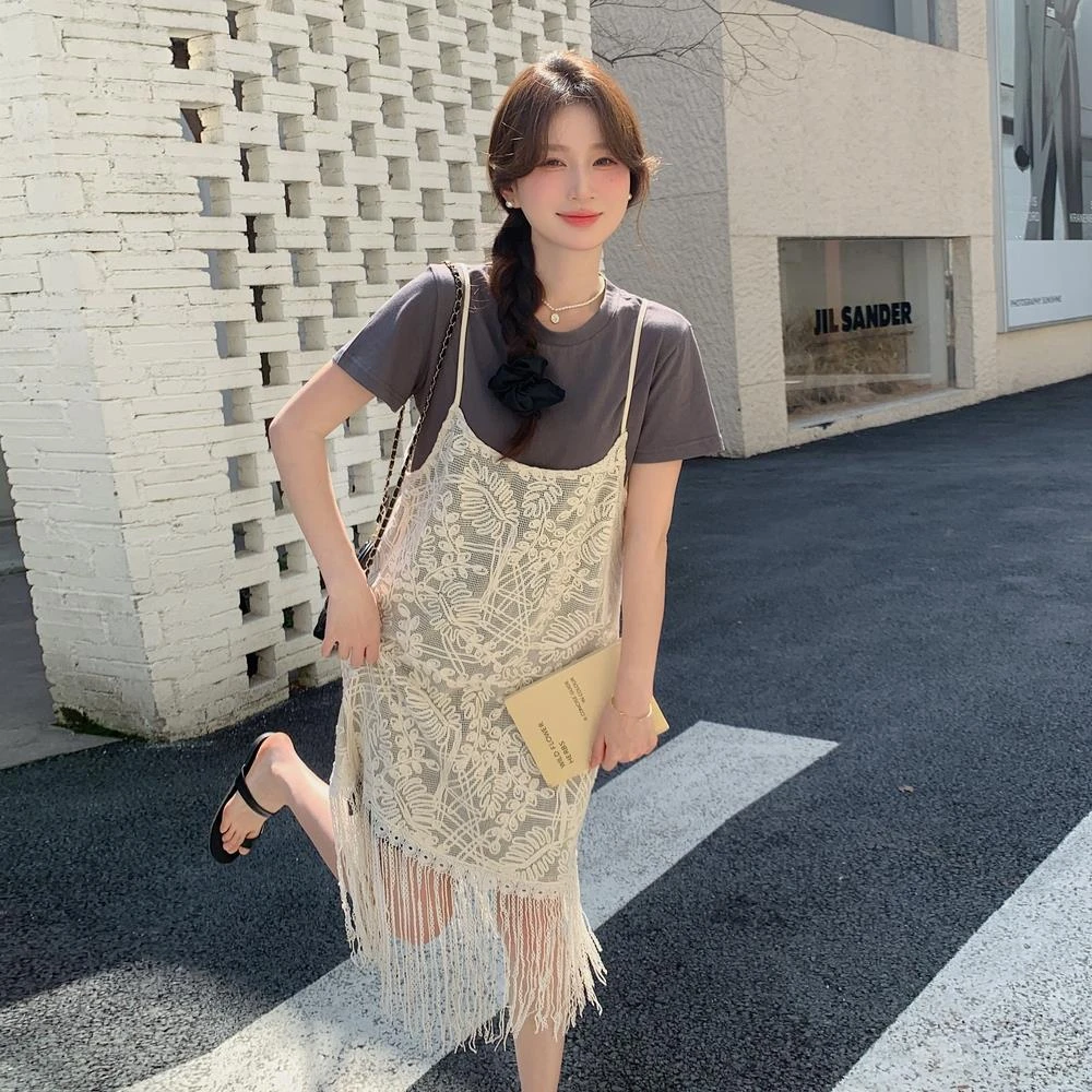 少女风流苏吊带裙连衣裙女套装夏2025新款小个子独特漂亮气质绝美