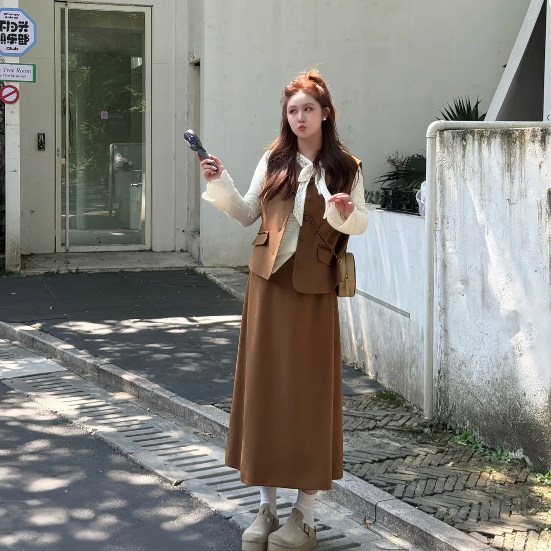 楠序【赫拉小姐】源子微胖女装 2025年秋装新马甲裙子两件套YZ37177