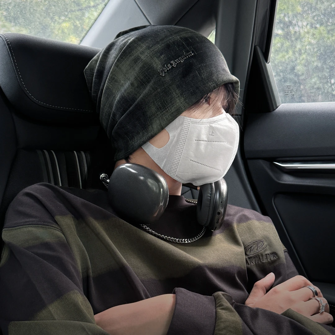 CHUNCC秋冬季堆堆帽男款大头小众设计感套头冷帽显脸小包头帽子男