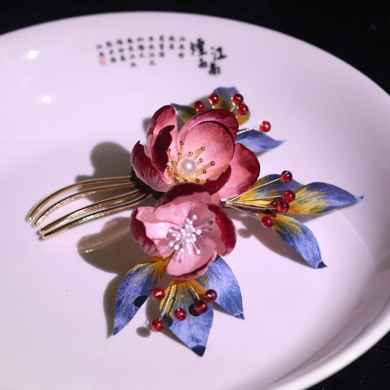 蚕丝绒花新中式新娘旗袍造型头饰汉服古风拍照发饰发簪结婚百搭