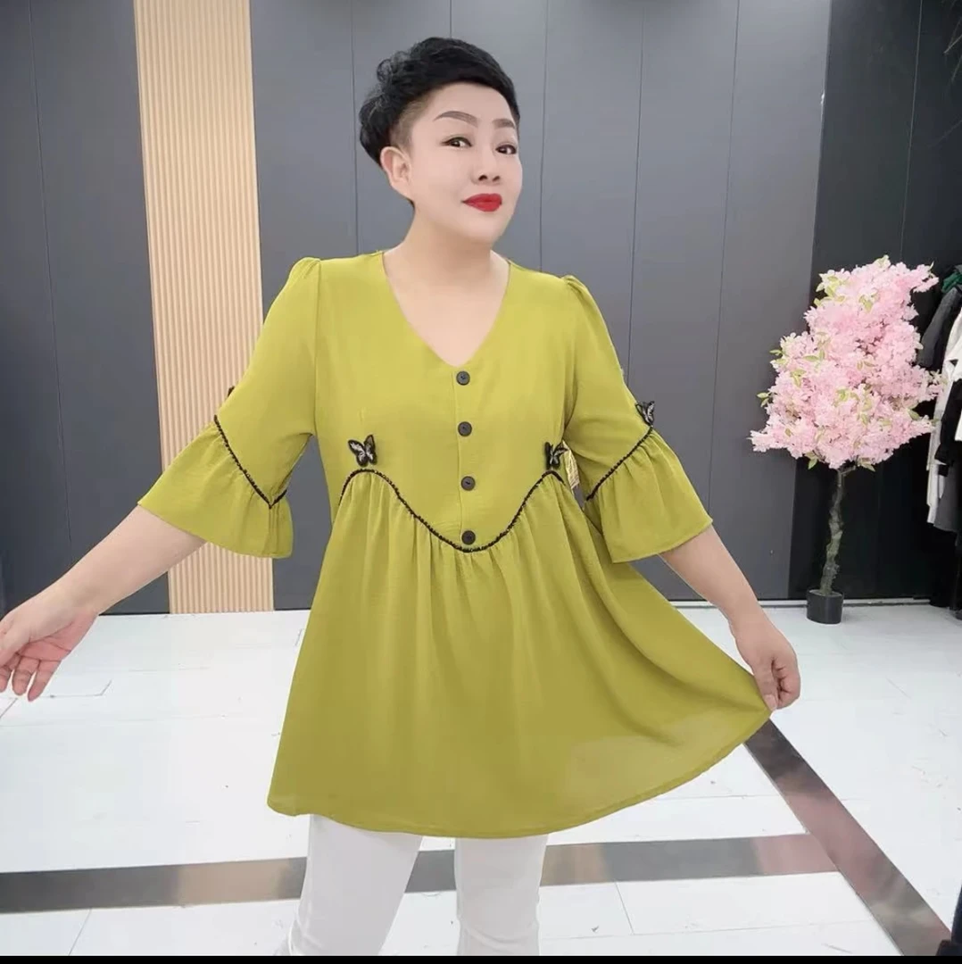 V领宽松时尚减龄分袖衫-YSS_6387