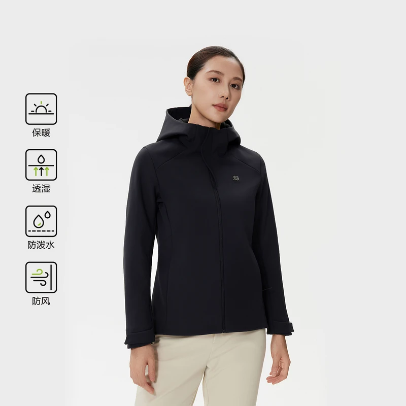 KOLON SPORT可隆软壳衣防泼水防风保暖透湿女士拉绒连帽软壳夹克