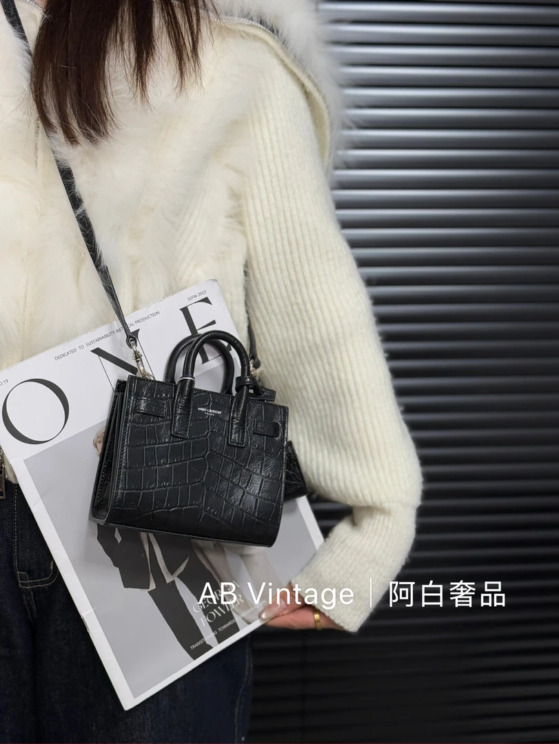 95新 YSL/圣罗兰 阿白奢品/YSL nano鳄压纹风琴包