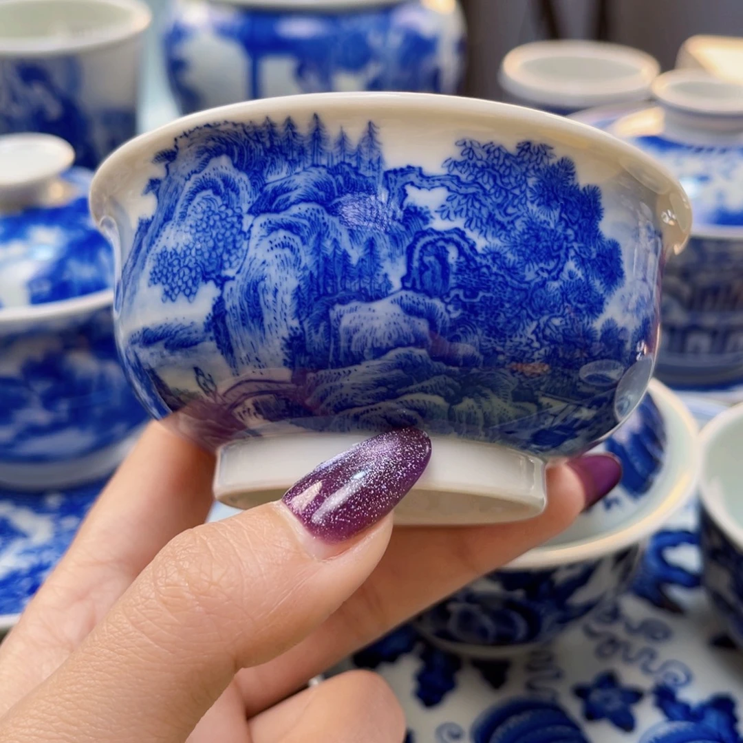 瓷片青花山水矮炉式杯