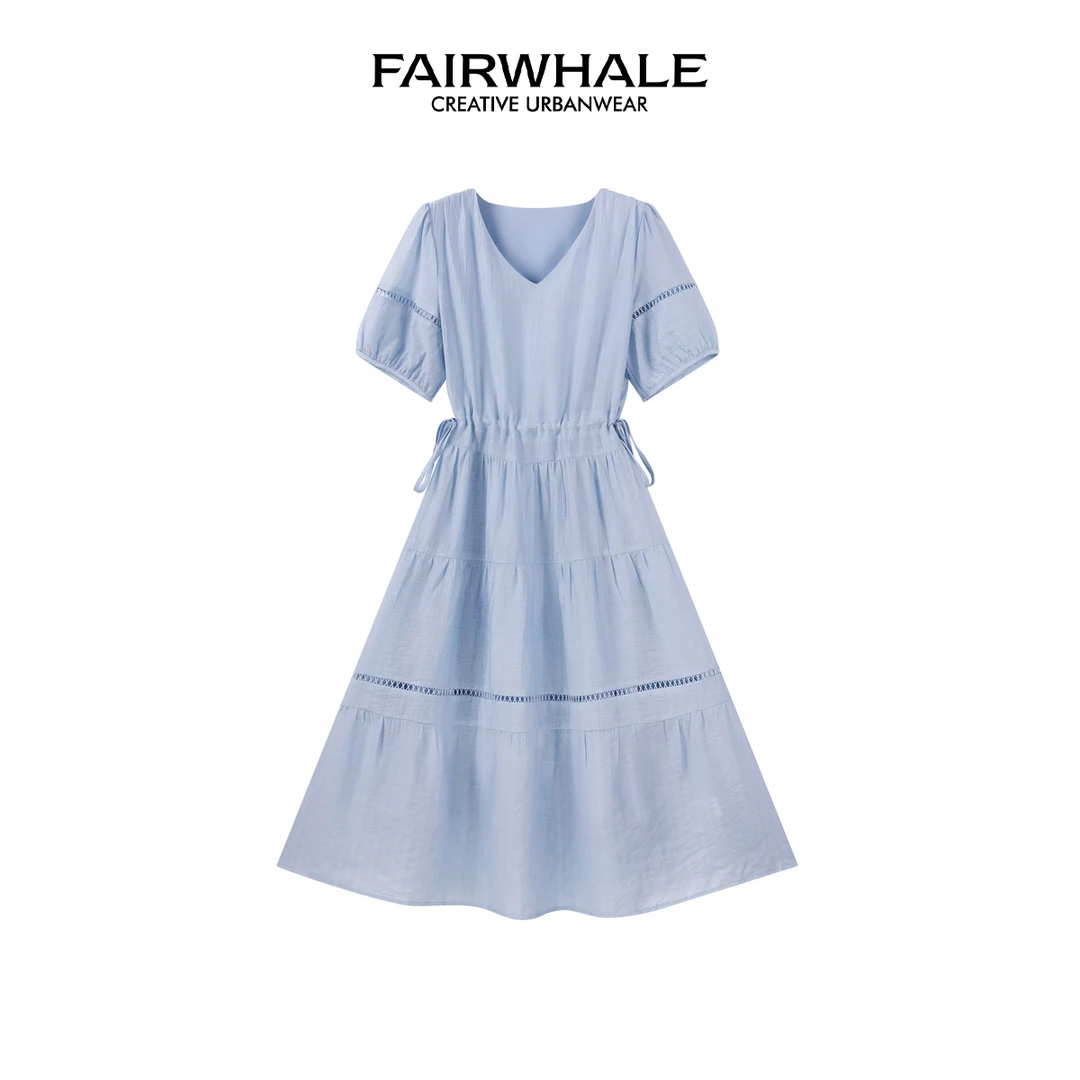 马克华菲女装精致百褶收腰百搭公主裙显瘦仙女连衣裙F52028A035