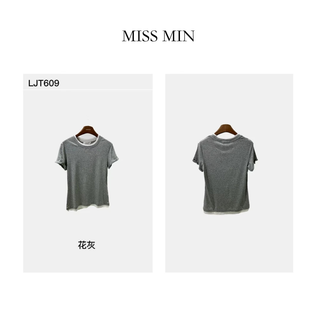 MISS MIN LJT609假两件撞色短袖t春夏新女装时髦时尚洋气别致上衣