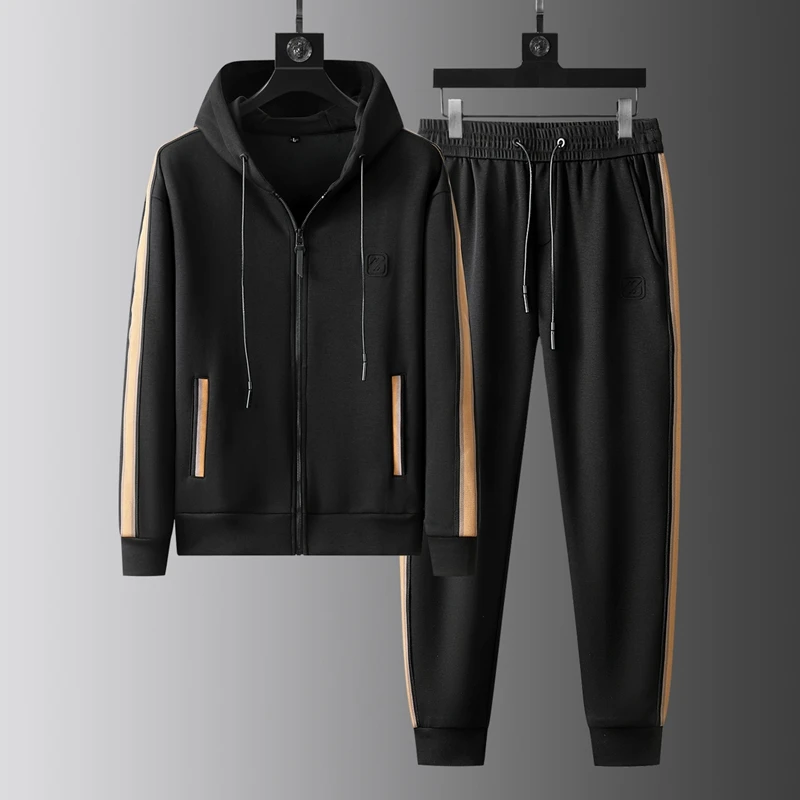 高端时尚连帽休闲运动套装男士春季薄款长袖开衫外套两件套男帅气