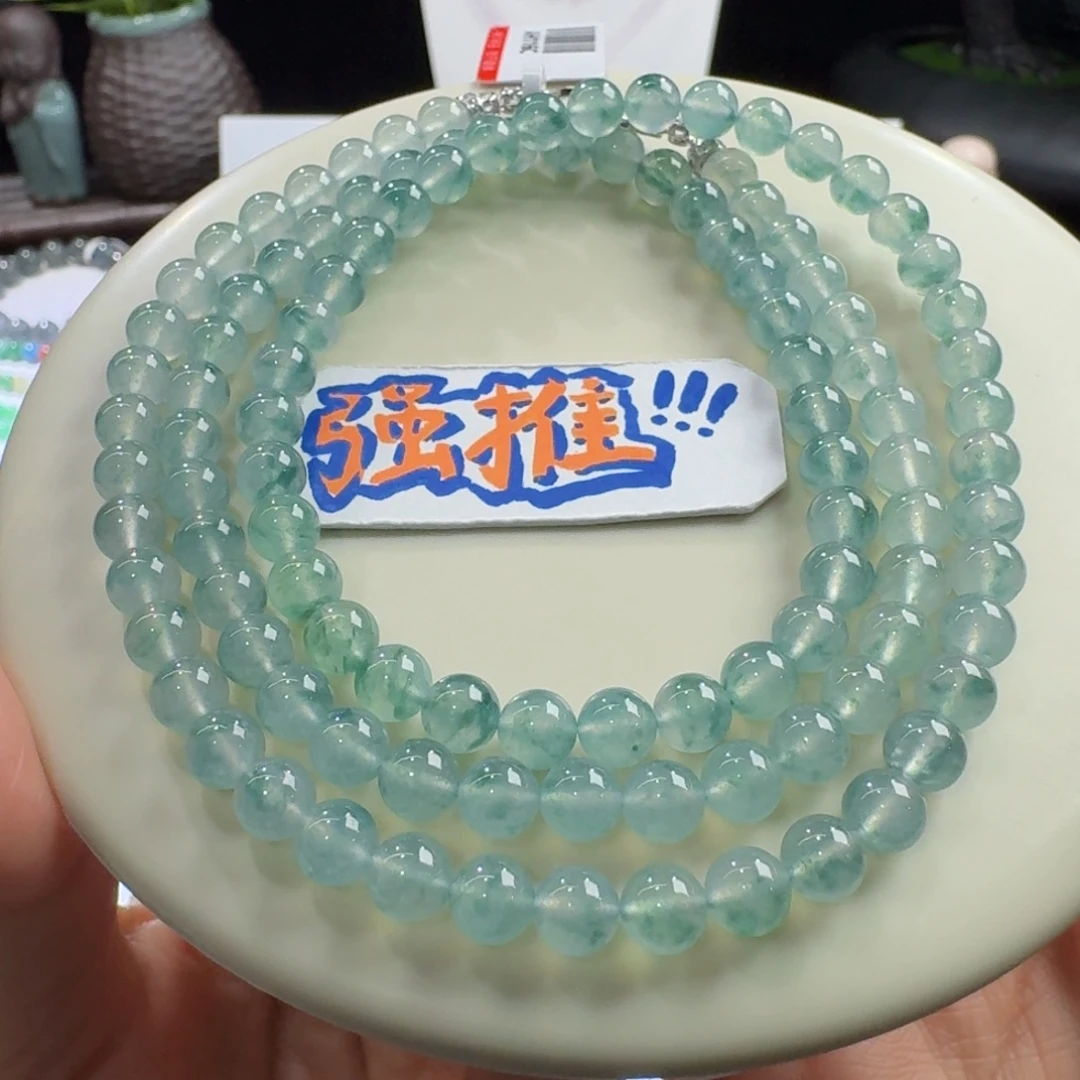 翡翠未镶嵌手链巨巨巨巨巨漏！高冰牛仔蓝长串6mm