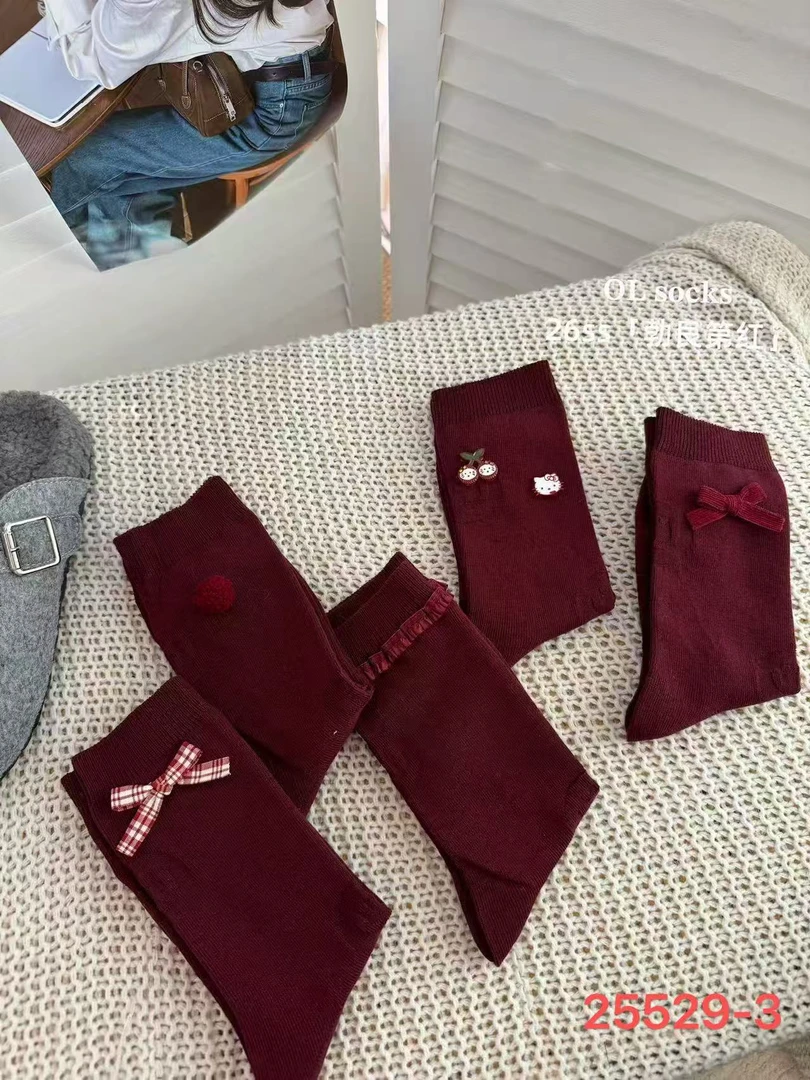 25529少女风蝴蝴结女袜子（5双装）