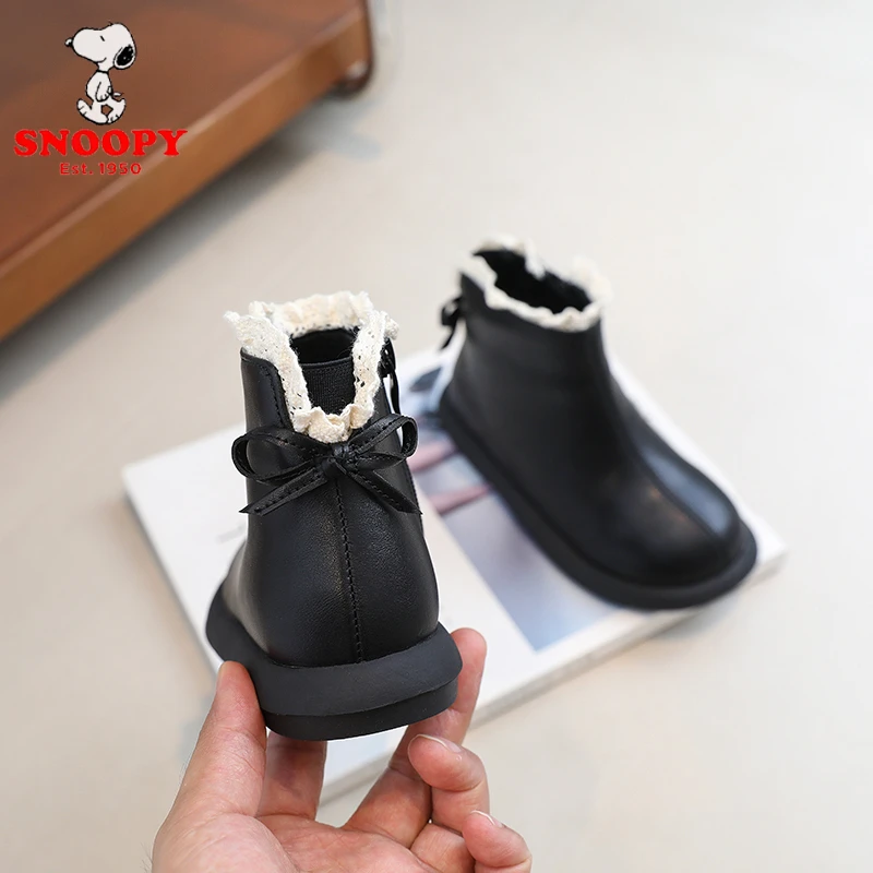 Snoopy/史努比女童马丁靴2025秋冬新款公主鞋加绒中小童短靴皮靴