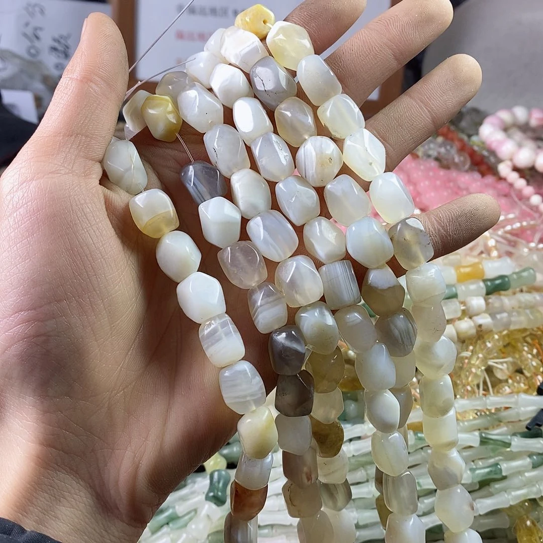 玛瑙/玉髓珠宝半成品合金一条天然9×12左右白玛瑙切角桶珠