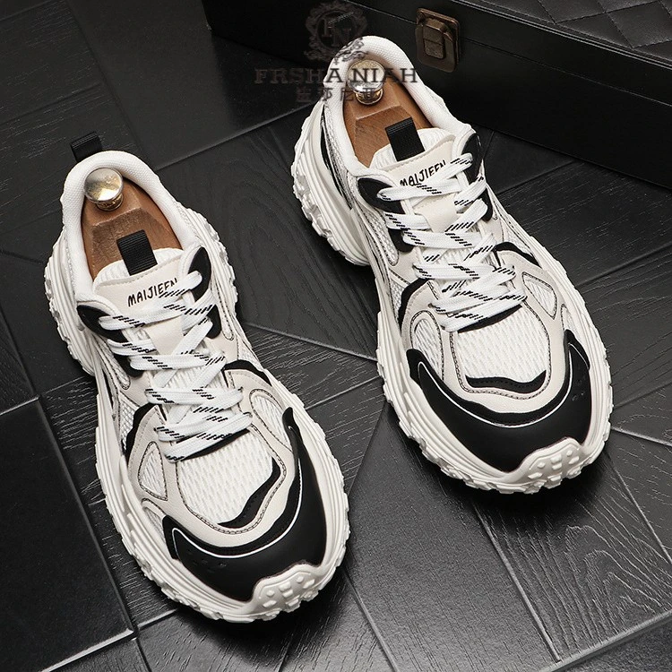 【痞帅潮鞋】法莎尼亚爆款复古黑白拼色老爹鞋男款时尚潮流休闲潮鞋