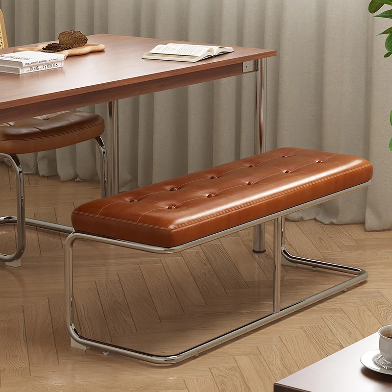 长凳中古餐椅不占地方餐桌凳子家用换鞋凳不锈钢轻奢高级感长条凳