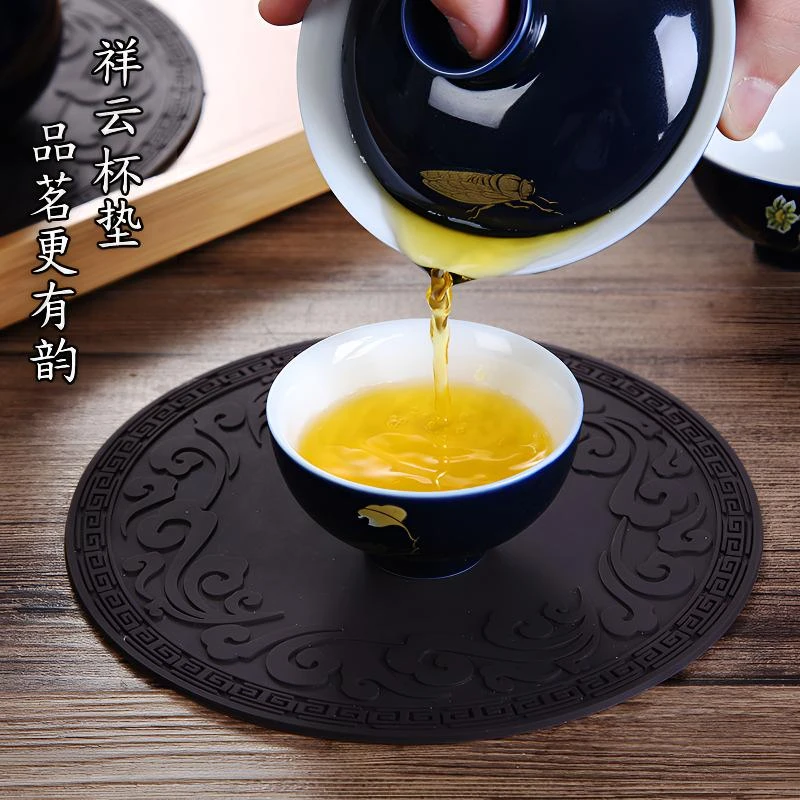 2片隔热防刮烟灰缸垫盘垫茶杯垫新中式防水隔热垫硅胶碗垫摆件垫