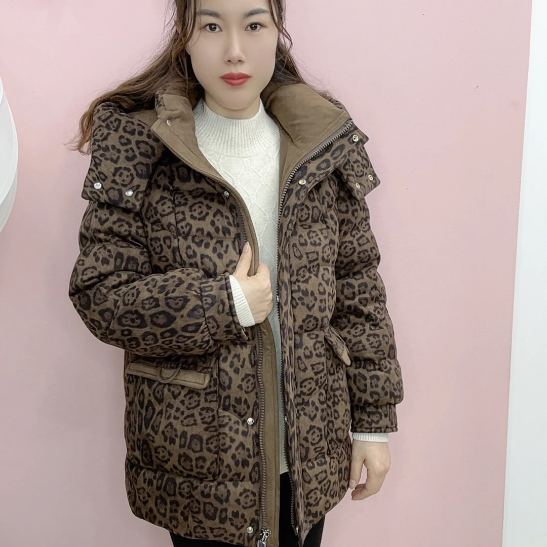 【名角服饰】【8538豹纹连帽中长款】冬季加厚时尚保暖棉服