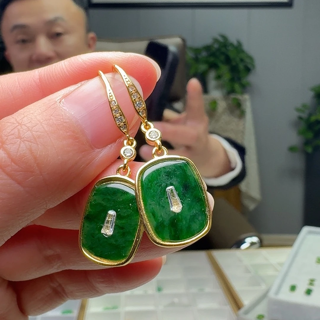 翡翠银S925镶嵌耳饰多样性发货其一