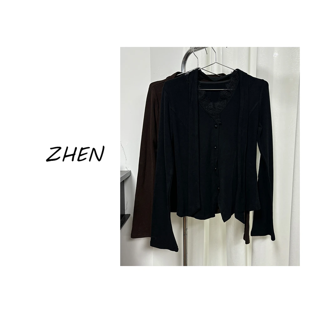 【ZHEN】K1043 2025新款修身显瘦气质小众设计师款长袖T恤打底