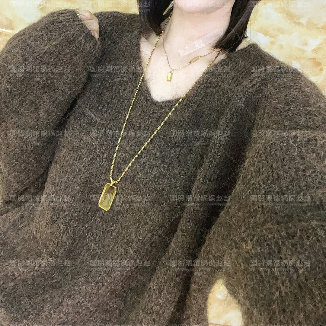 常规款毛衣V领长款优雅气质针织宽松加厚毛针织衫