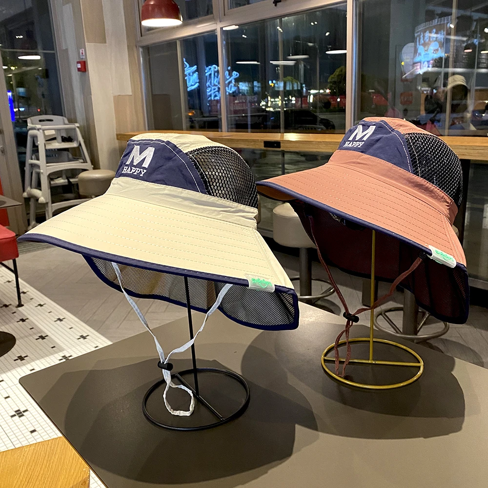 儿童帽子大帽檐防紫外线透气渔夫帽小孩洋气披肩帽宝宝遮阳防晒帽