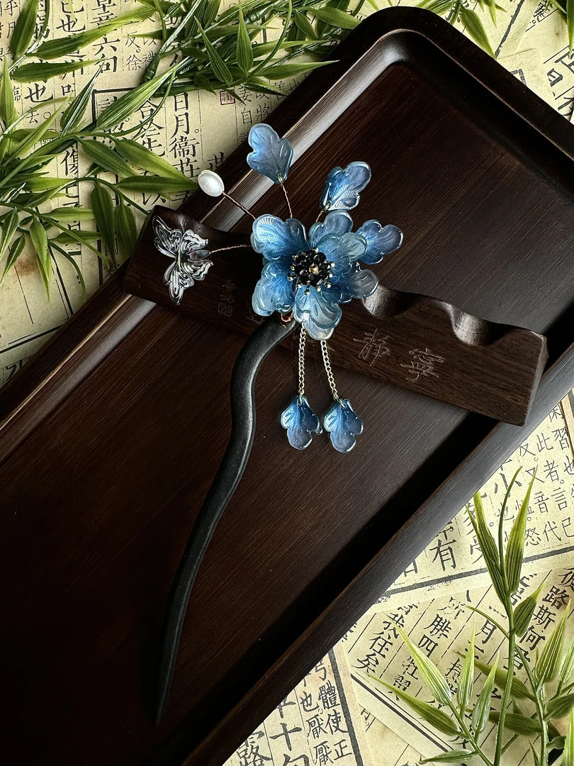 新中式古风琉璃蝴蝶流苏旗袍发簪a2115