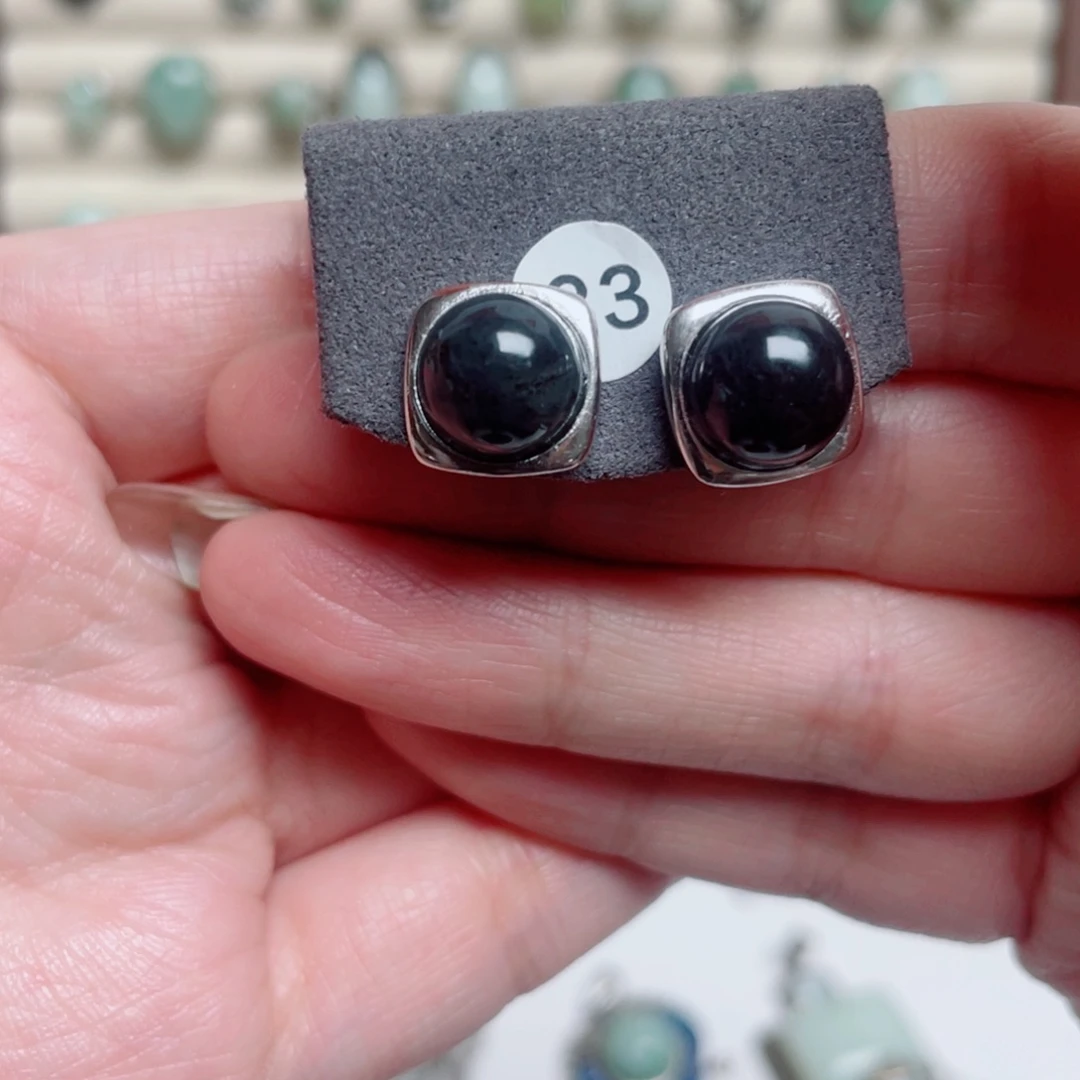 *****蛇纹石玉银S925镶嵌耳钉