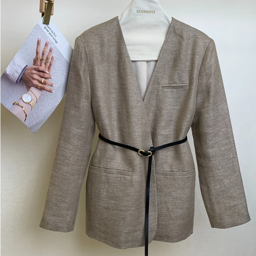 【旷野呼吸】无界亚麻无领西装套装5006